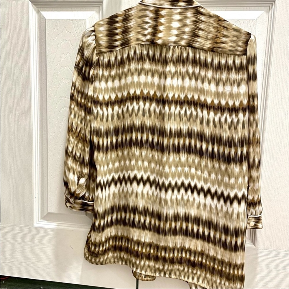 Banana Republic Tie Dye Tunic Blouse Olive Green and Beige - Picture 6 of 8